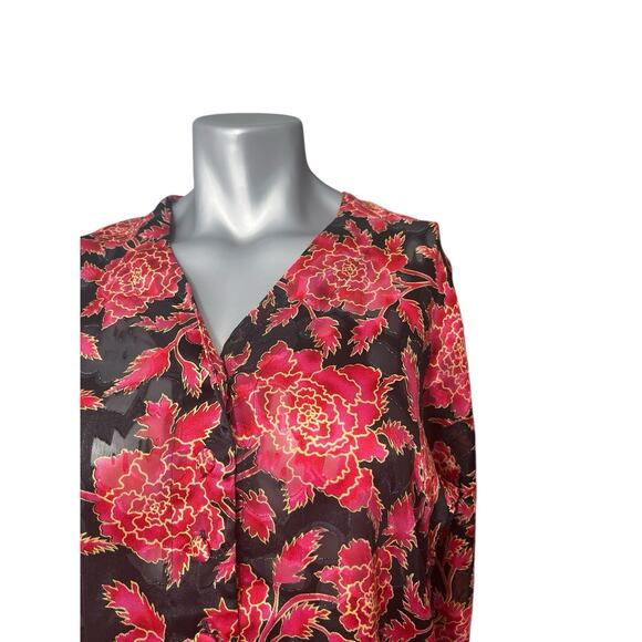 Vtg Victoria’s Secret Sleep Gown Small Peekaboo Black Red Rose Floral Lingerie - Picture 5 of 11